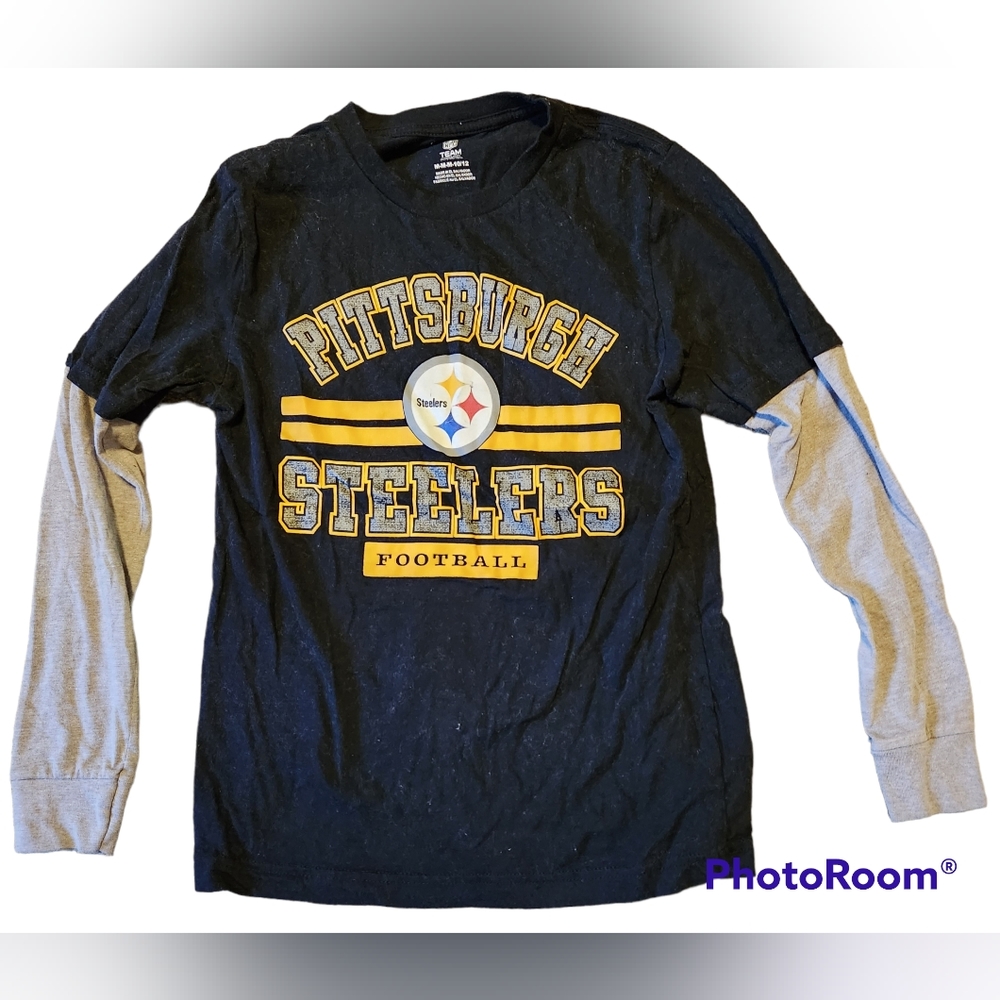 Pittsburgh Steelers Boys Mock Layer Long Sleeve Shirt - Size Medium (10/12)